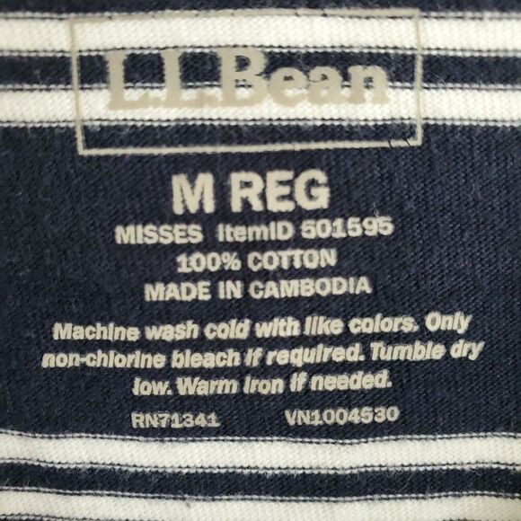 LL Bean Blue White Striped Short Sleeve Tee Shirt Boys Size Medium - Picture 2 of 5